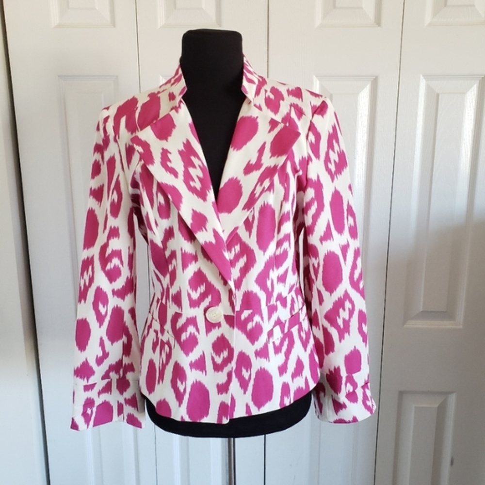 Lafayette 148 Size 10 Pink White Blazer One Button